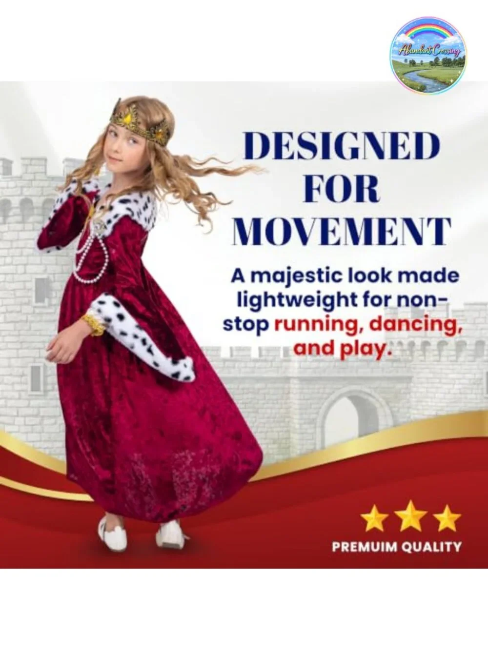 Girls Queen Costume Renaissance Gown Crown Set Dress Up